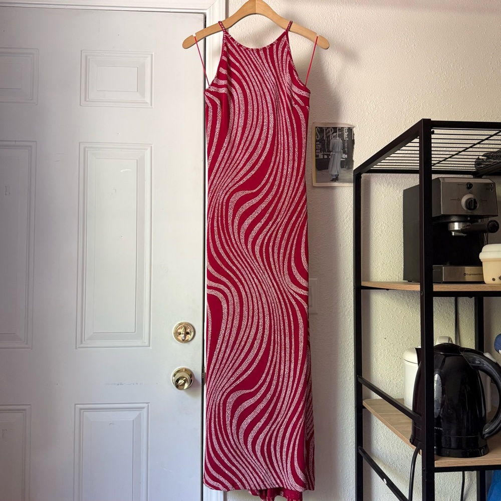JESSICA MCCLINTOCK GUNNE SAX red swirl print knit sleeveless midi maxi dress